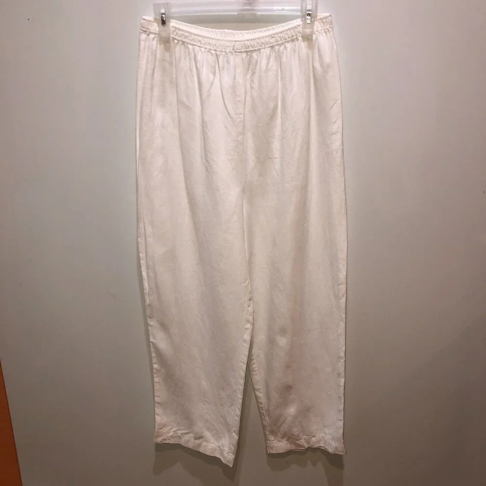 Outfit Petite JPR Womens Large White Linen Elastic Waist Pull On Straight Pants - Picture 4 of 9